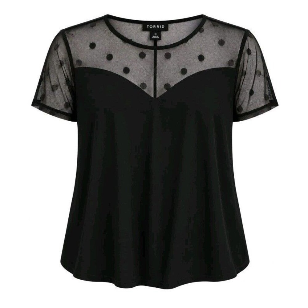 Torrid Women’s Size 0 Black Sheer Polka Dot Mesh Short Sleeve Blouse Top